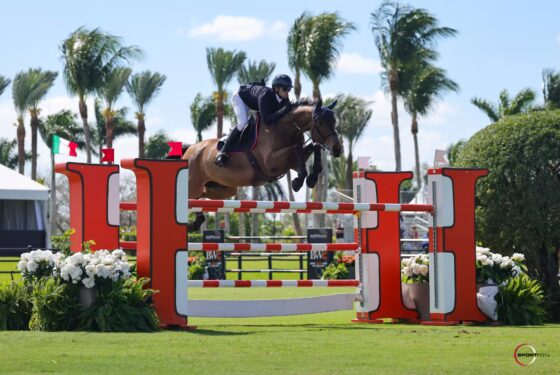 Luis Fernando Larrazabal & Scarlett du Sart Z are presented as winners of the $32,000 Hermès CSI3* 1.50m Classic by Leah Rogers Meierfeld, Equestrian Account Executive for Hermès. Photo ©Sportfot