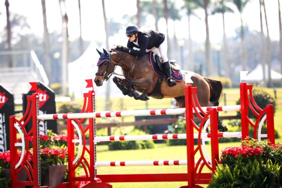 Luiz Fernando Larrazabal riding "Belle De Muze" jumping on the field.