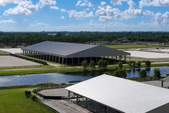 an aerial shot of the covered arena at wellington international south