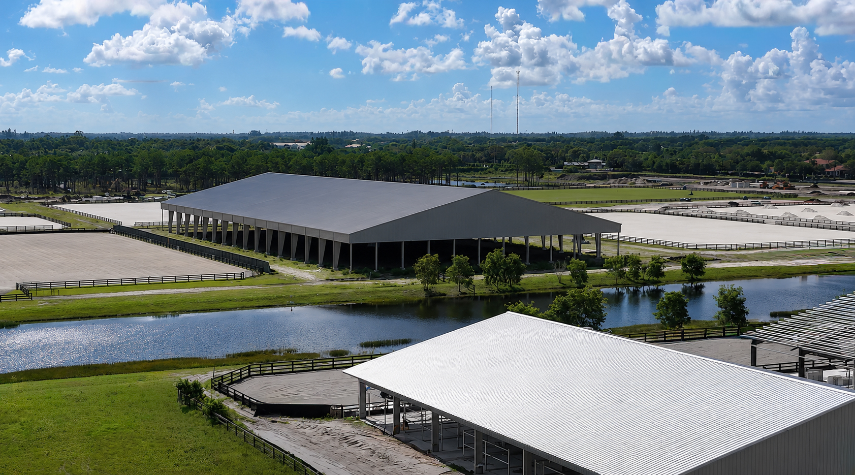 an aerial shot of the covered arena at wellington international south