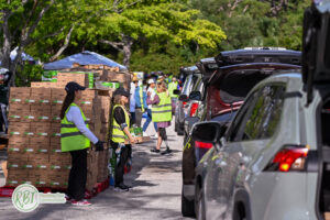 volunteers in a car line